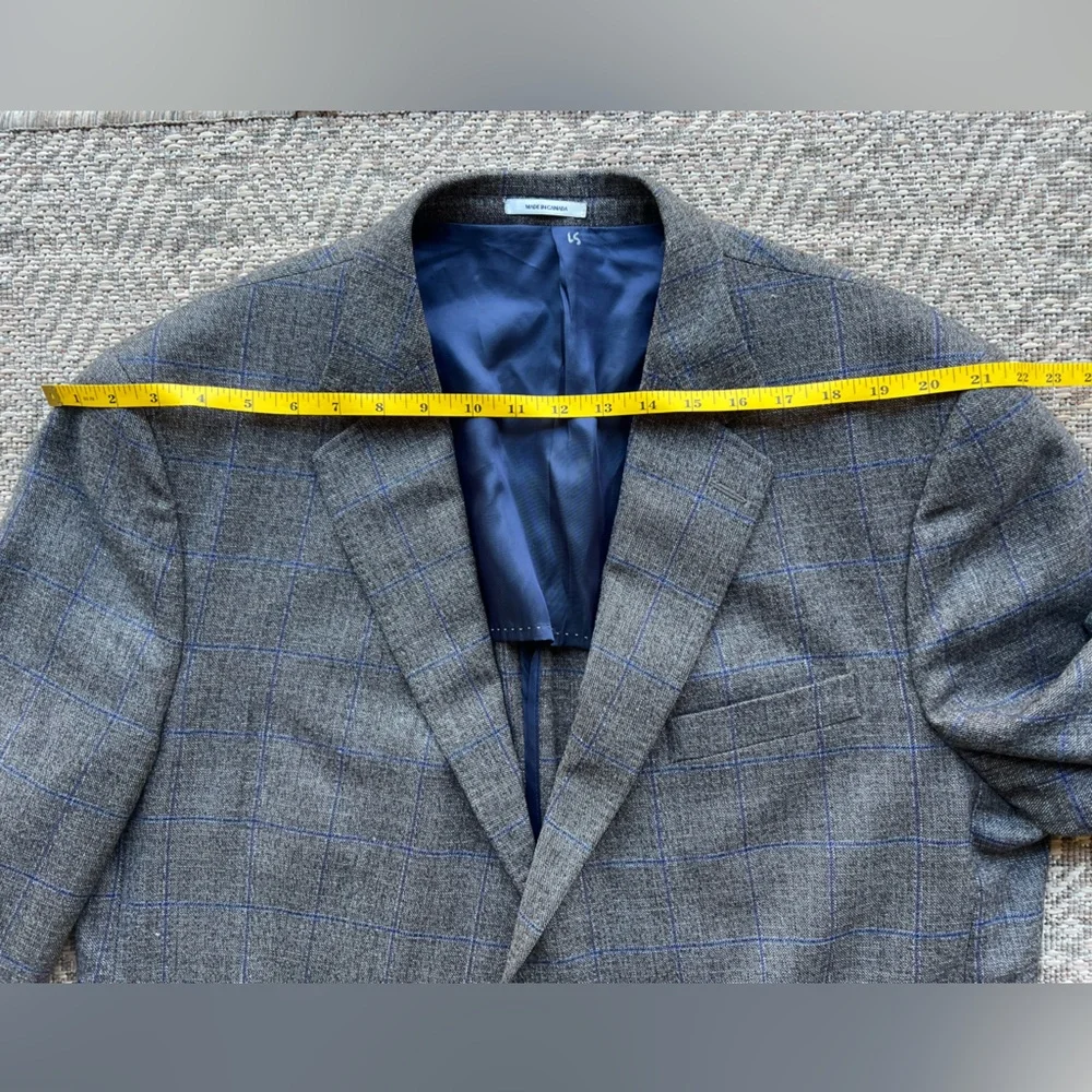 Peter Millar Wool Silk Windowpane Blazer Brown Blue Elbow Patch Mens‎ Sport Coat